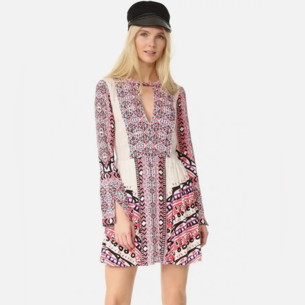 Free People Tegan Mini Dress - ivory and pink print
